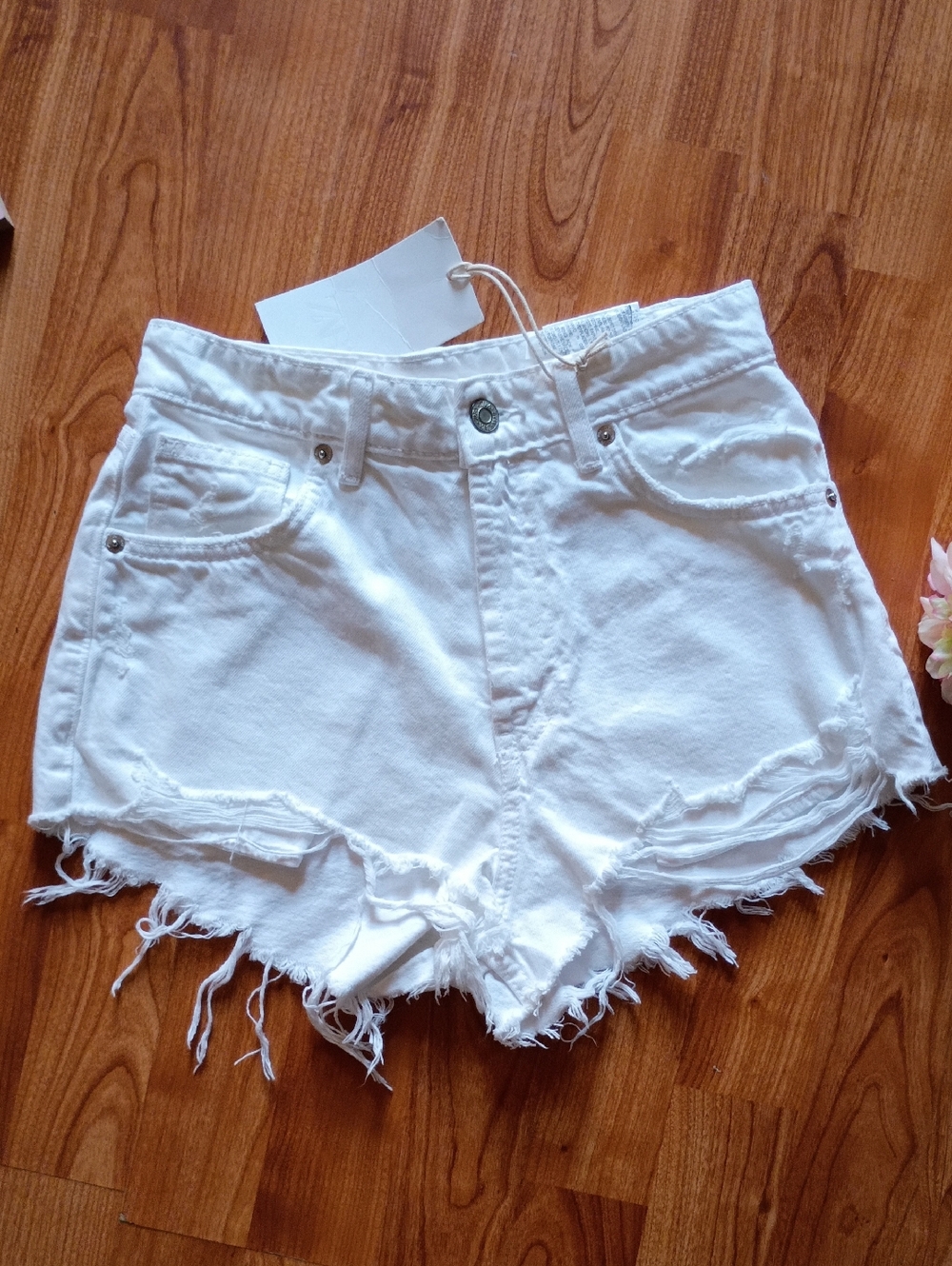 White Distressed High-Waist Women's Denim Shorts